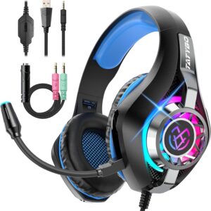 Tatybo Gaming Headset for PS5 PC, Noise Canceling Mic, RGB, Black Blue